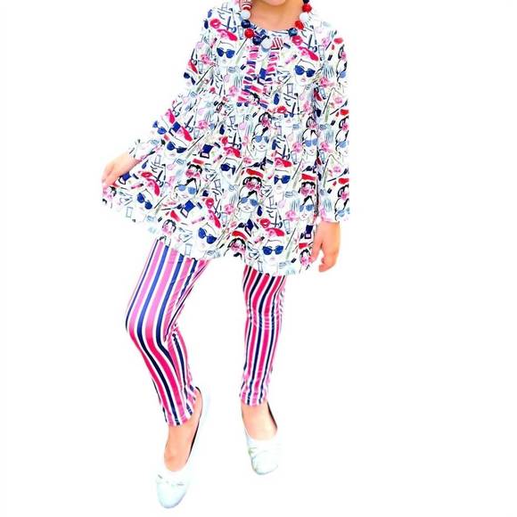 NEW PETE + LUCY girls glamour stripe 2 pc set in white/pink - Picture 2 of 3